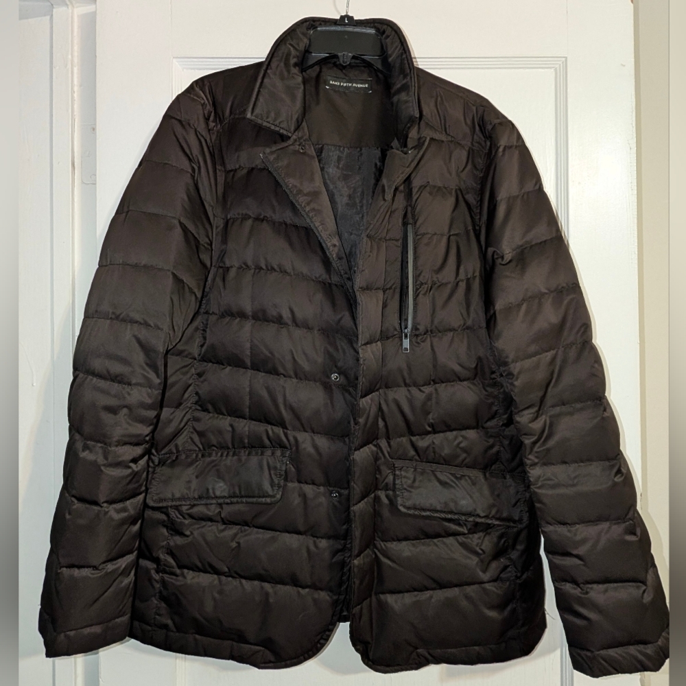 Saks Fifth Avenue Quilted Down Puffer Jacket Large Black